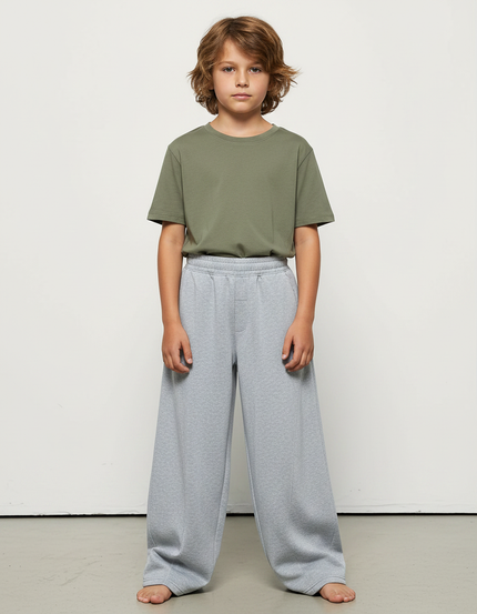 Pantalon Fluide Gris Ample Coton Basique Garçon - Molleton