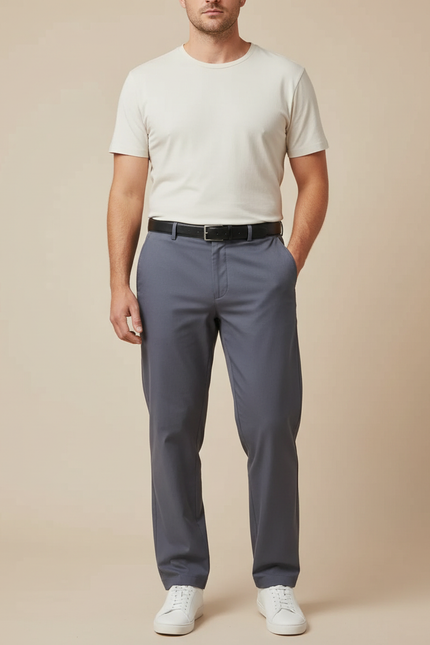 Pantalon Fluide Homme Gris Droit Extensible Décontracté - Polyester