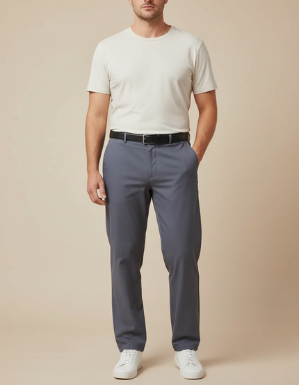 Pantalon Fluide Homme Gris Droit Extensible Décontracté - Polyester