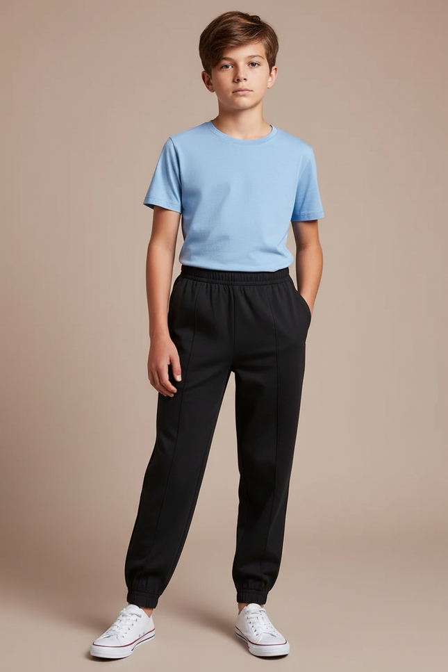 Pantalon Fluide Noir Cuffed Jogger Garçon Décontracté - Polyester
