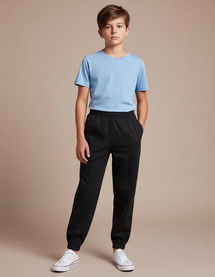 Pantalon Fluide Noir Cuffed Jogger Garçon Décontracté - Polyester