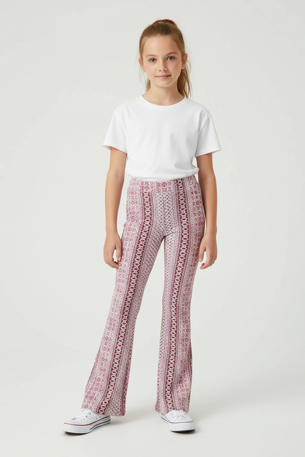 Pantalon Fluide Imprimé Bohème Évasé Confortable Fille - Maille