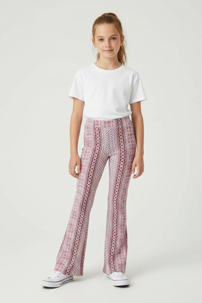 Pantalon Fluide Imprimé Bohème Évasé Confortable Fille - Maille