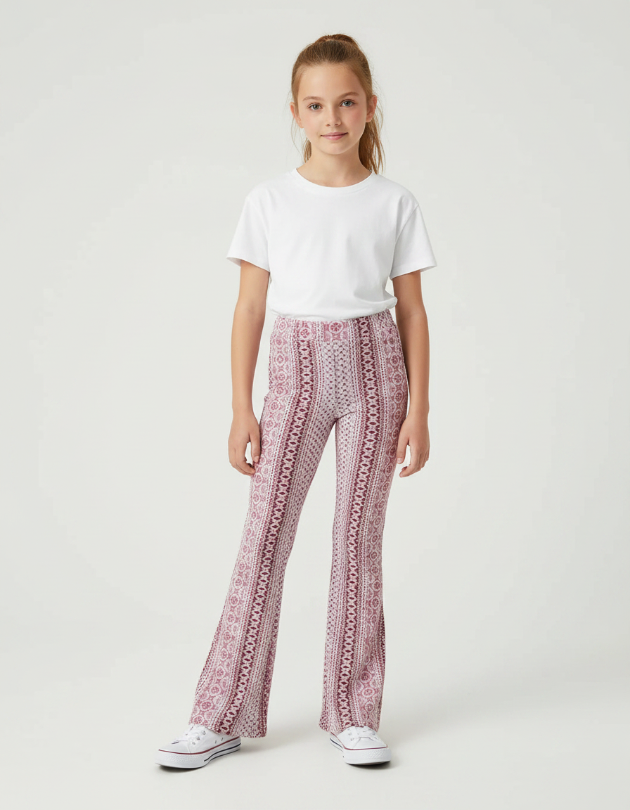 Pantalon Fluide Imprimé Bohème Évasé Confortable Fille - Maille