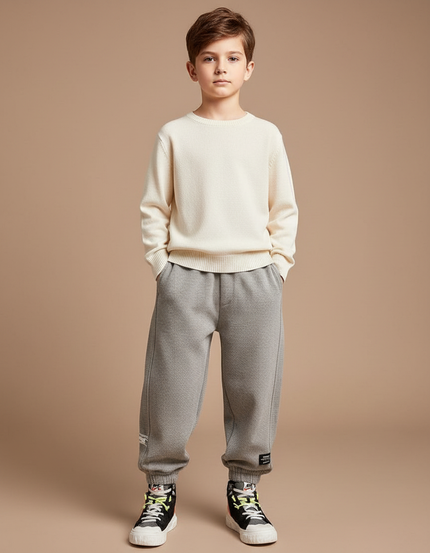 Pantalon Fluide Gris Ample Maille Gaufre Garçon