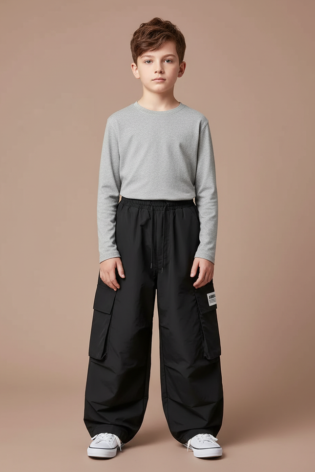 Pantalon Fluide Garçon Noir Coupe Ample - Polyester