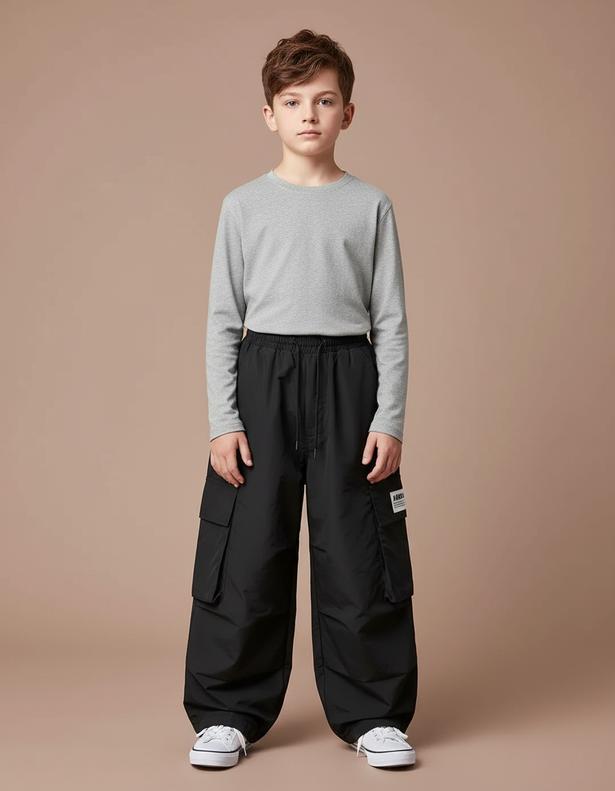 Pantalon Fluide Garçon Noir Coupe Ample - Polyester