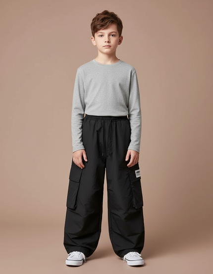 Pantalon Fluide Garçon Noir Coupe Ample - Polyester