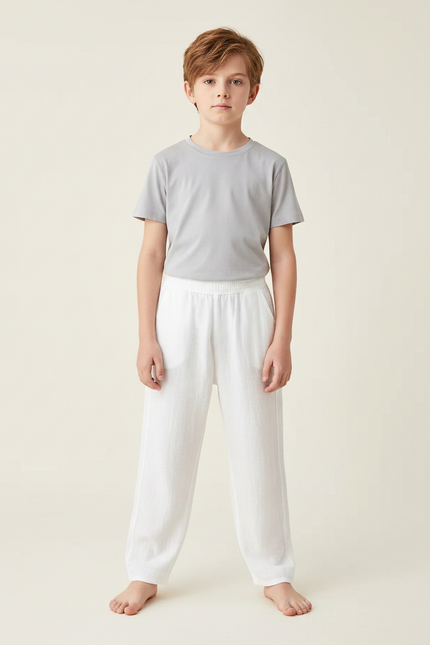 Pantalon Fluide Blanc Ample Coton Léger Enfant - Lin