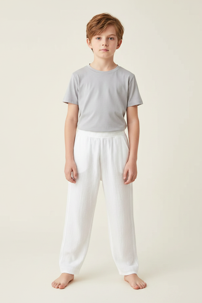 Pantalon Fluide Blanc Ample Coton Léger Enfant - Lin