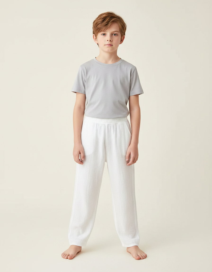 Pantalon Fluide Blanc Ample Coton Léger Enfant - Lin