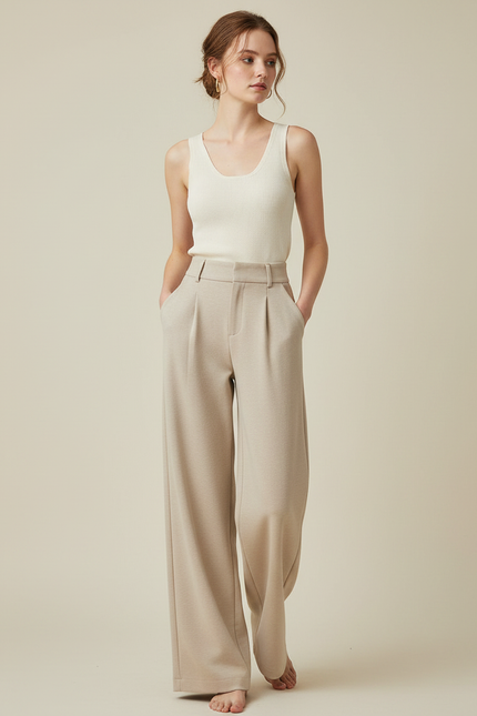 Pantalon Fluide Laine Femme - Beige