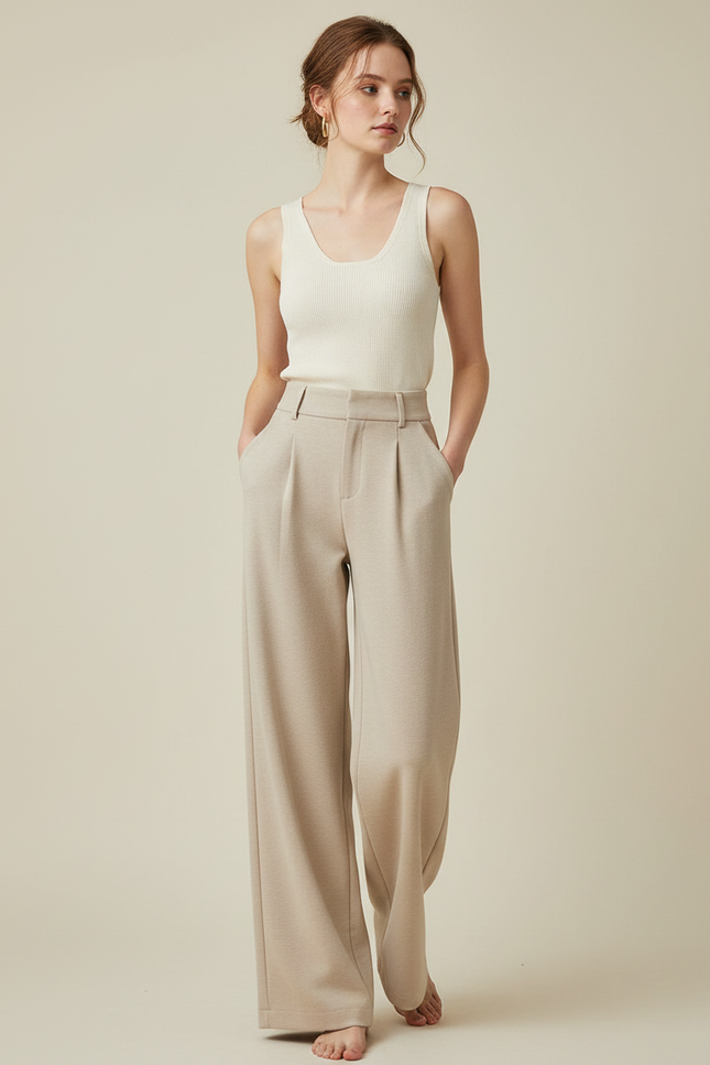 Pantalon Fluide Laine Femme - Beige