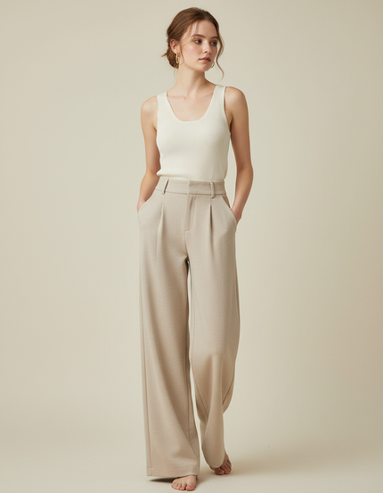 Pantalon Fluide Laine Femme - Beige