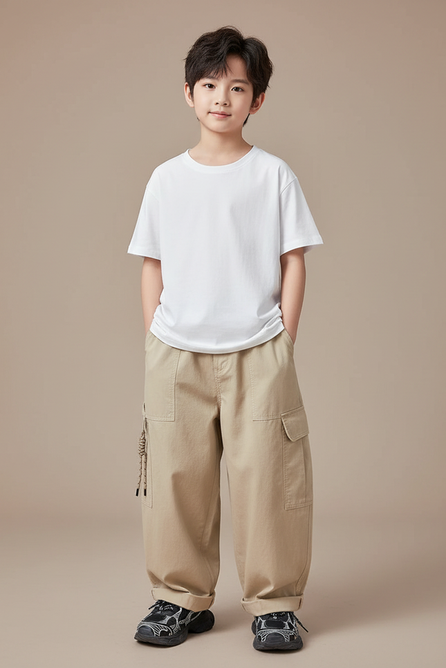 Pantalon Fluide Kaki Ample Cargo Coton Enfant - Toile