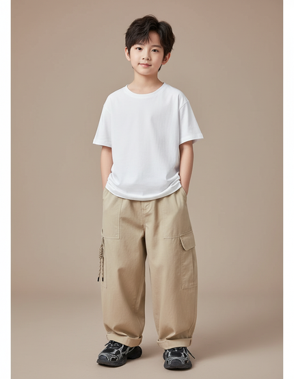 Pantalon Fluide Kaki Ample Cargo Coton Enfant - Toile