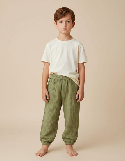 Pantalon Fluide Vert Ample Gaze Confortable Enfant - Coton