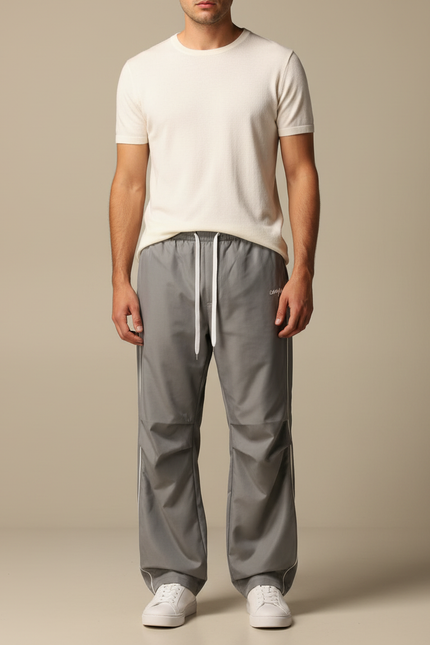 Pantalon Fluide Gris Ample Droit Décontracté Homme - Polyester
