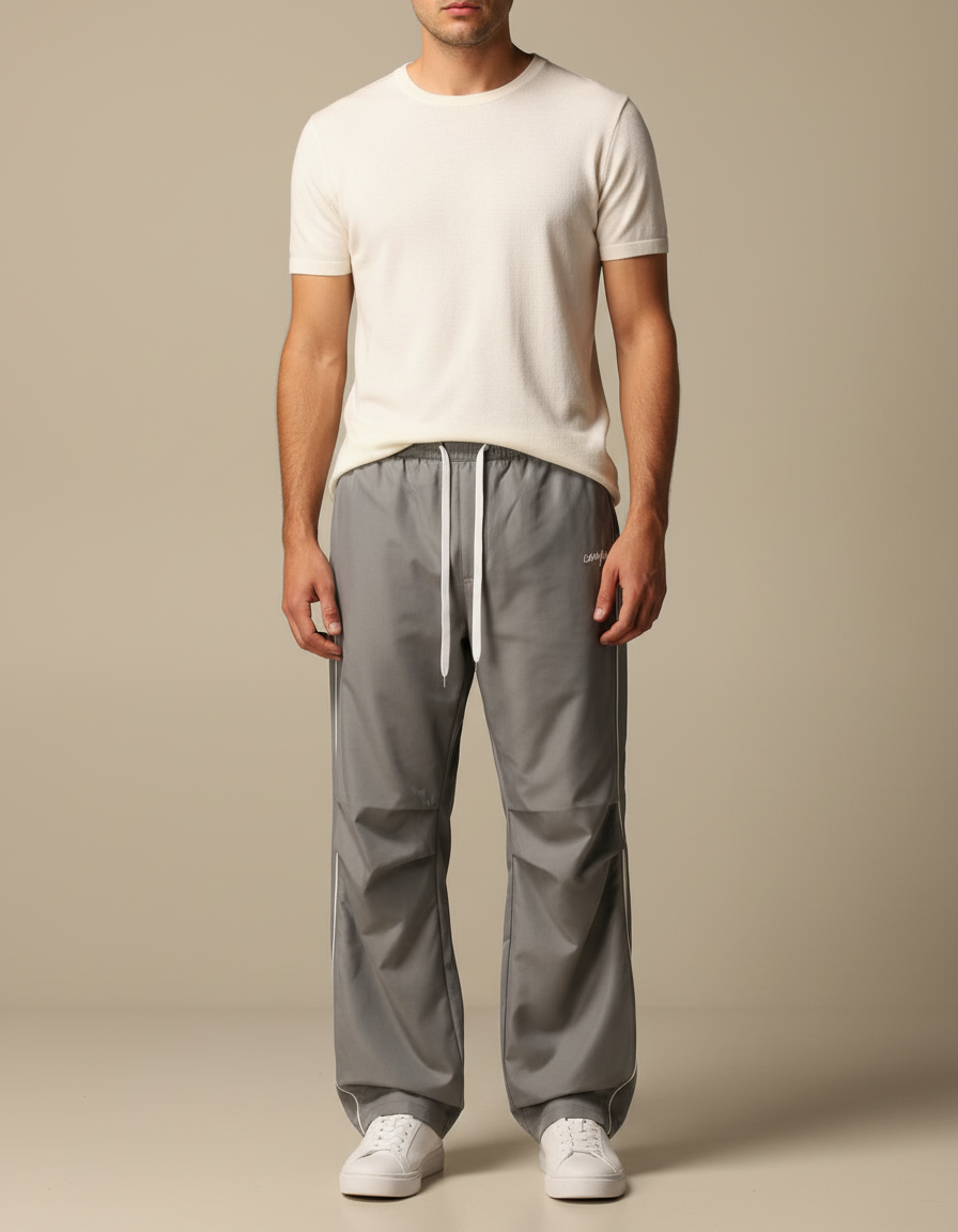 Pantalon Fluide Gris Ample Droit Décontracté Homme - Polyester