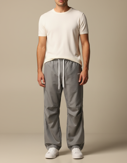 Pantalon Fluide Gris Ample Droit Décontracté Homme - Polyester