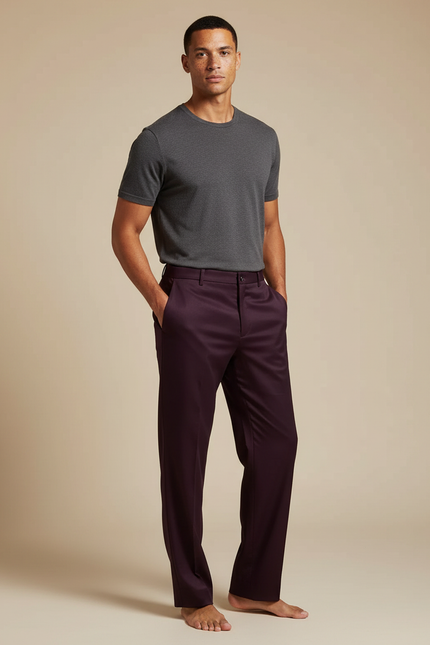 Pantalon Fluide Bordeaux Droit Élégant Décontracté Homme - Gabardine