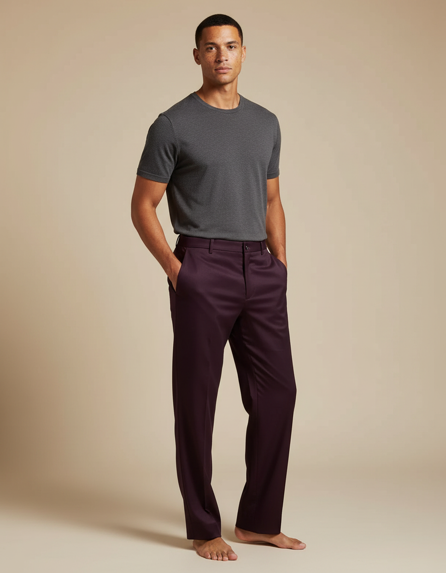 Pantalon Fluide Bordeaux Droit Élégant Décontracté Homme - Gabardine