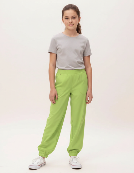 Pantalon Fluide Vert Citron Ample Cheville Confortable - Molleton