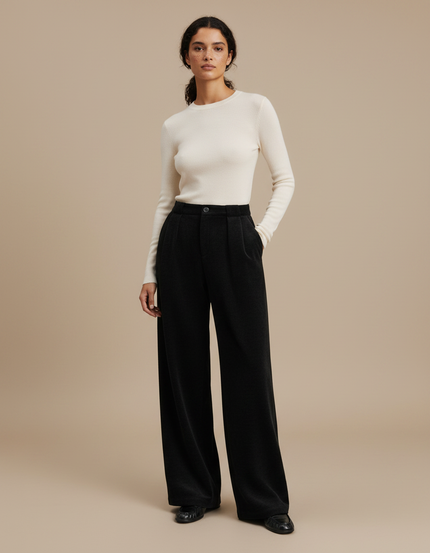 Pantalon Fluide Noir Ample Laine Épais Élégant