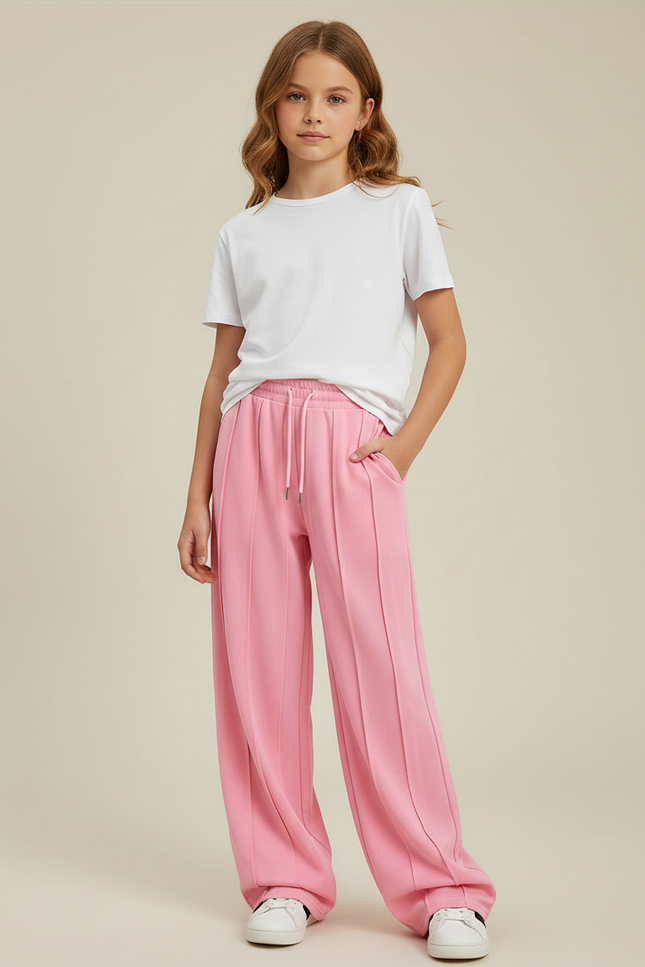 Pantalon Fluide Rose Ample Cordon Décontracté Fille - Molleton