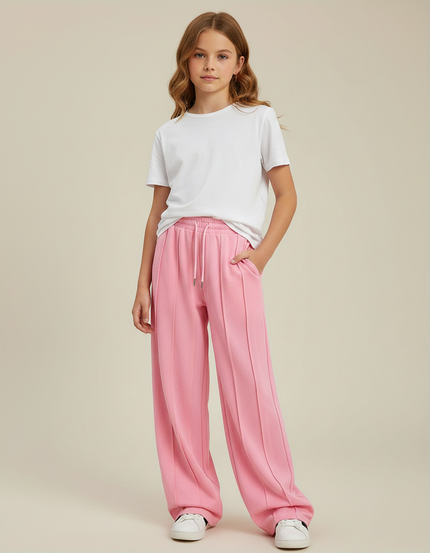 Pantalon Fluide Rose Ample Cordon Décontracté Fille - Molleton