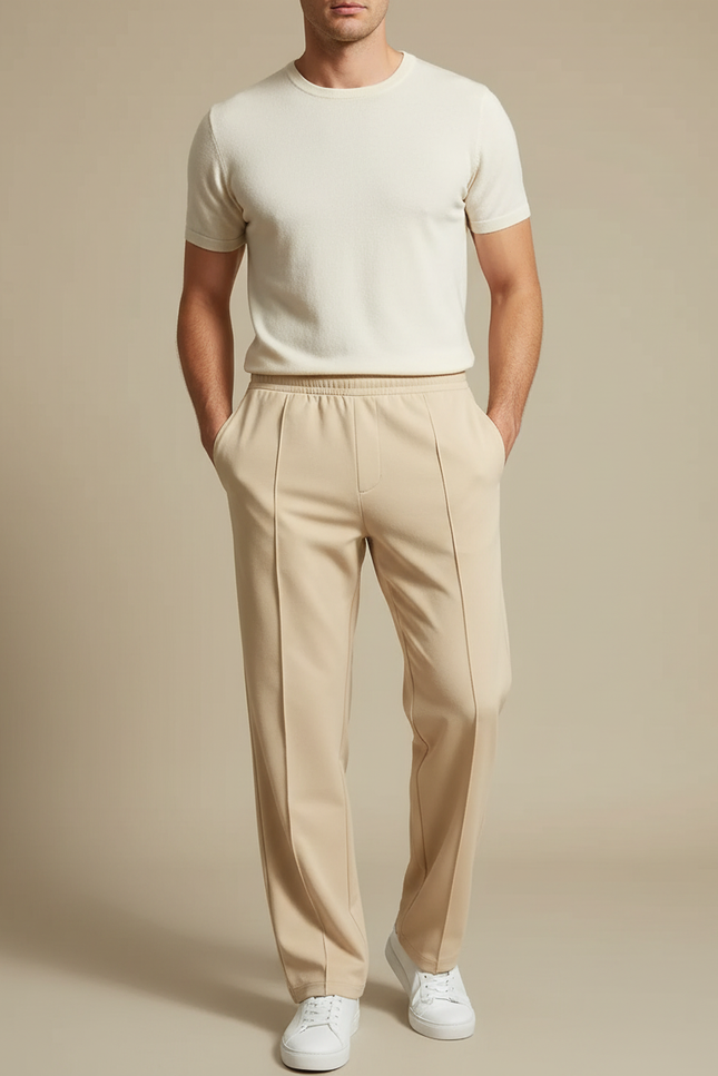 Pantalon Fluide Bande - Beige Viscose