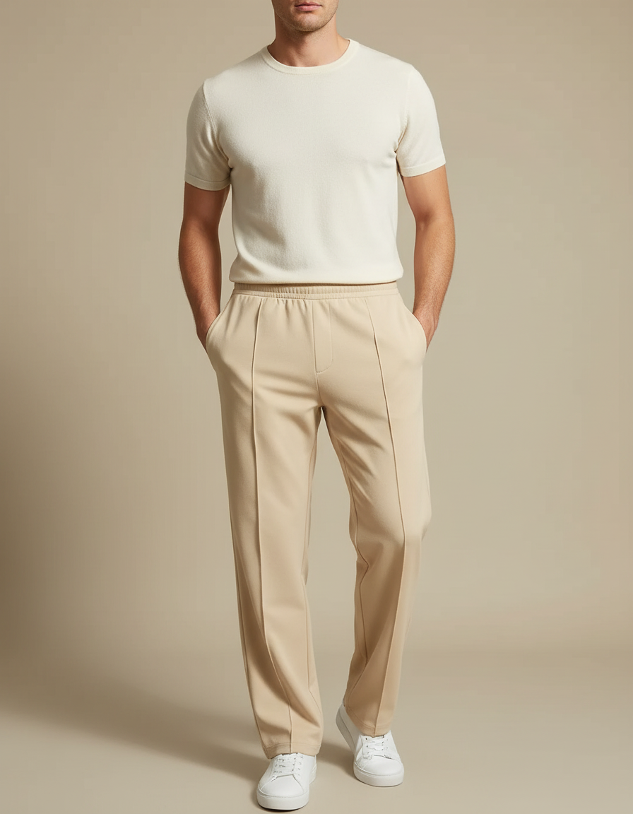 Pantalon Fluide Bande - Beige Viscose