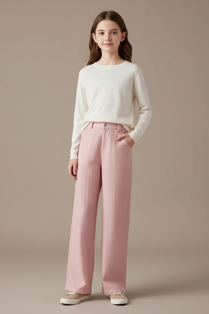 Pantalon Fluide Rose Ample Décontracté Lin Fille