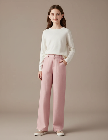 Pantalon Fluide Rose Ample Décontracté Lin Fille