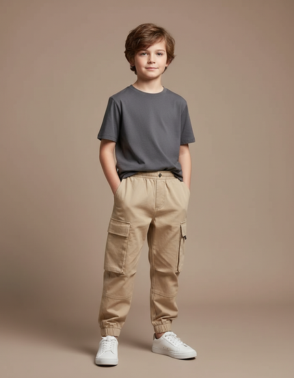 Pantalon Fluide Cargo Beige Ample Garçon Coton