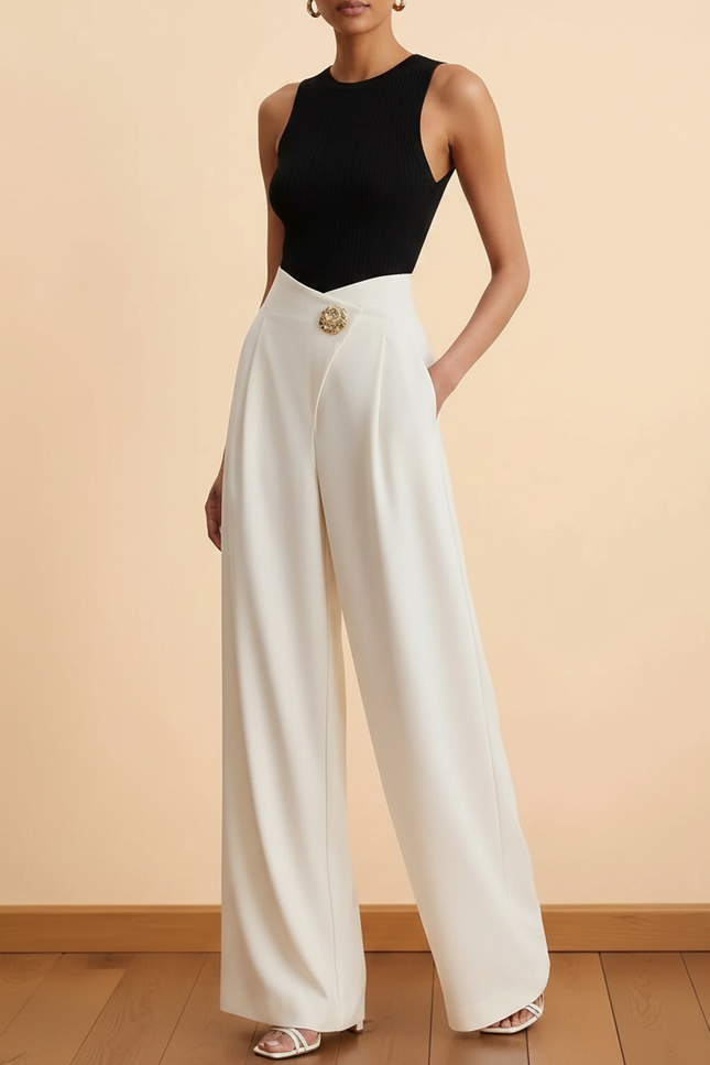 Pantalon Fluide Portefeuille Femme - Blanc Viscose
