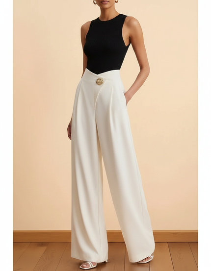 Pantalon Fluide Portefeuille Femme - Blanc Viscose