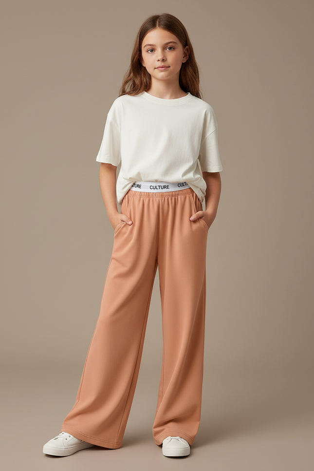 Pantalon Fluide Évasé Confortable CULTURE Enfant Pêche - Orange Molleton