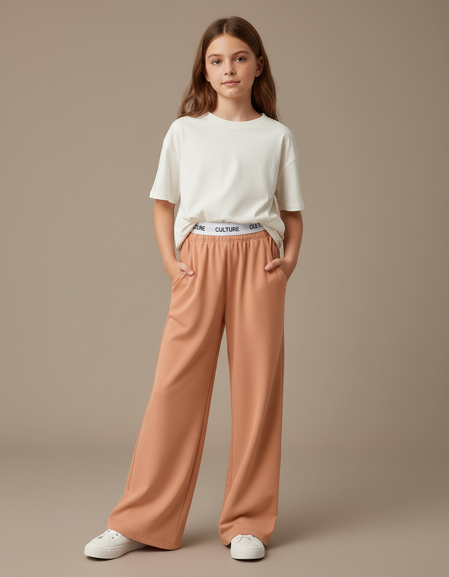 Pantalon Fluide Évasé Confortable CULTURE Enfant Pêche - Orange Molleton