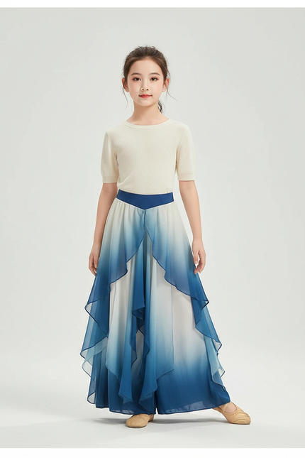 Pantalon Fluide Bleu Dégradé Gaze Ample Enfant - Polyester