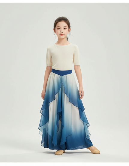 Pantalon Fluide Bleu Dégradé Gaze Ample Enfant - Polyester