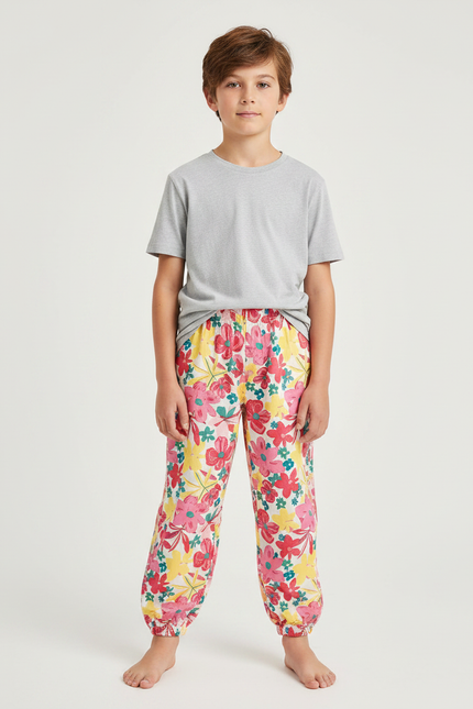 Pantalon Fluide Imprimé Floral Ample Élastiqué Unisexe - Viscose