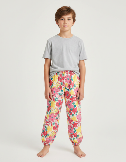 Pantalon Fluide Imprimé Floral Ample Élastiqué Unisexe - Viscose