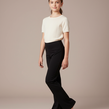 Pantalon Fluide Noir Évasé Taille Haute Confortable - Maille