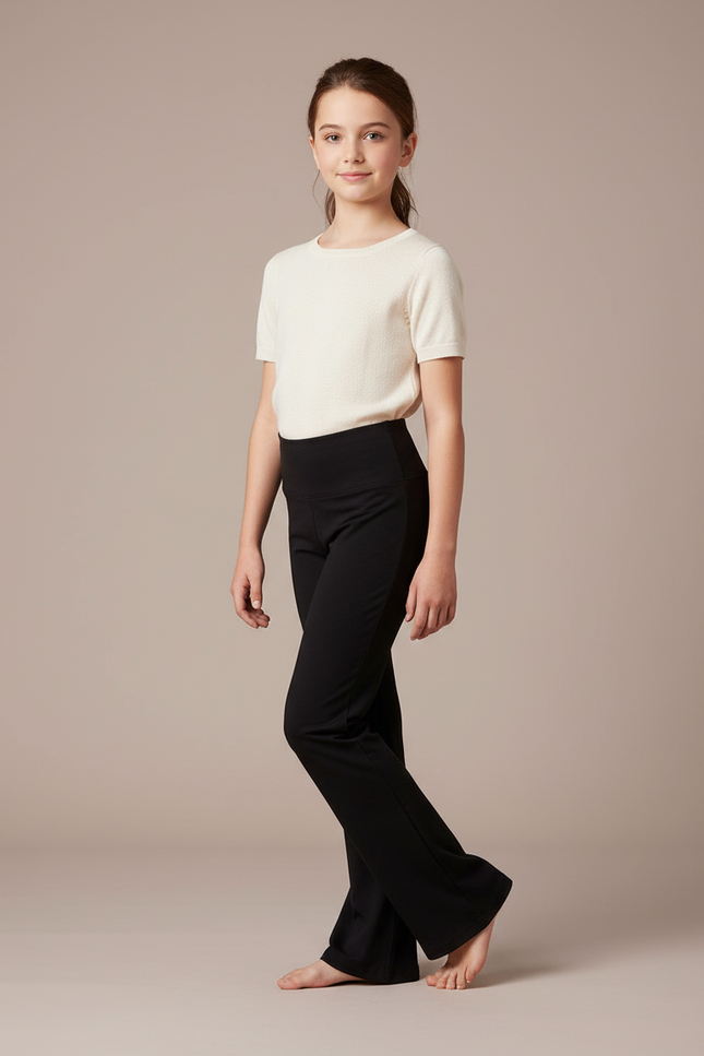 Pantalon Fluide Noir Évasé Taille Haute Confortable - Maille