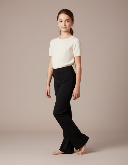 Pantalon Fluide Noir Évasé Taille Haute Confortable - Maille