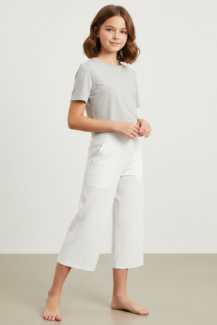 Pantalon Fluide Blanc Ample Décontracté Léger Enfant - Viscose