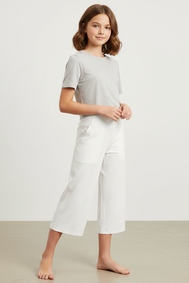 Pantalon Fluide Blanc Ample Décontracté Léger Enfant - Viscose