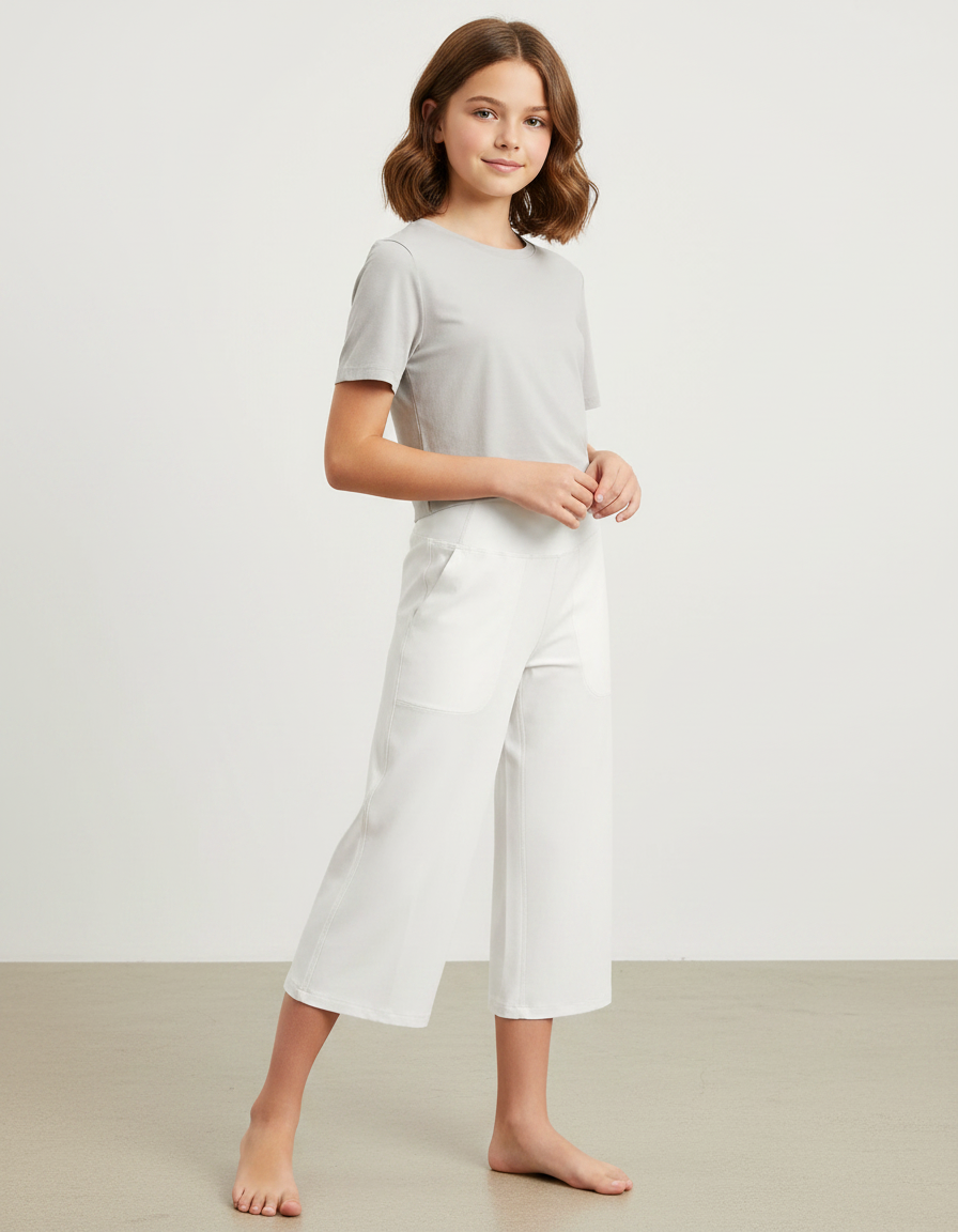 Pantalon Fluide Blanc Ample Décontracté Léger Enfant - Viscose