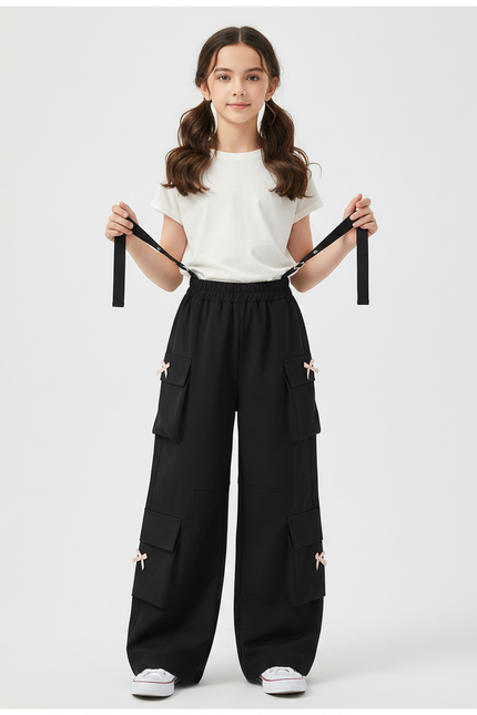 Pantalon Fluide Noir Cargo Ample Bow Street - Polyester